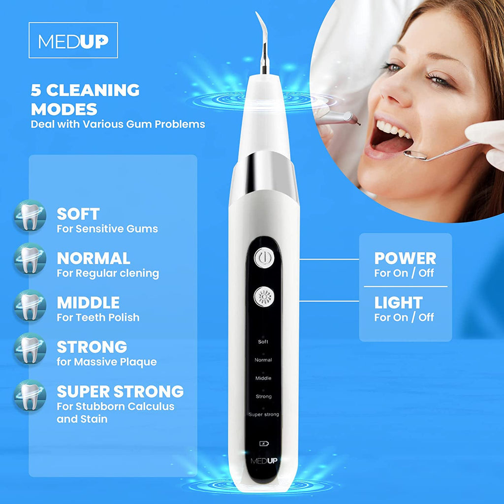 Electric Plaque Remover for Teeth, Ultrasonic Dentist Tools for Calculus, Tarter, and Stain Remover , Teeth Cleaning Kit - Medup