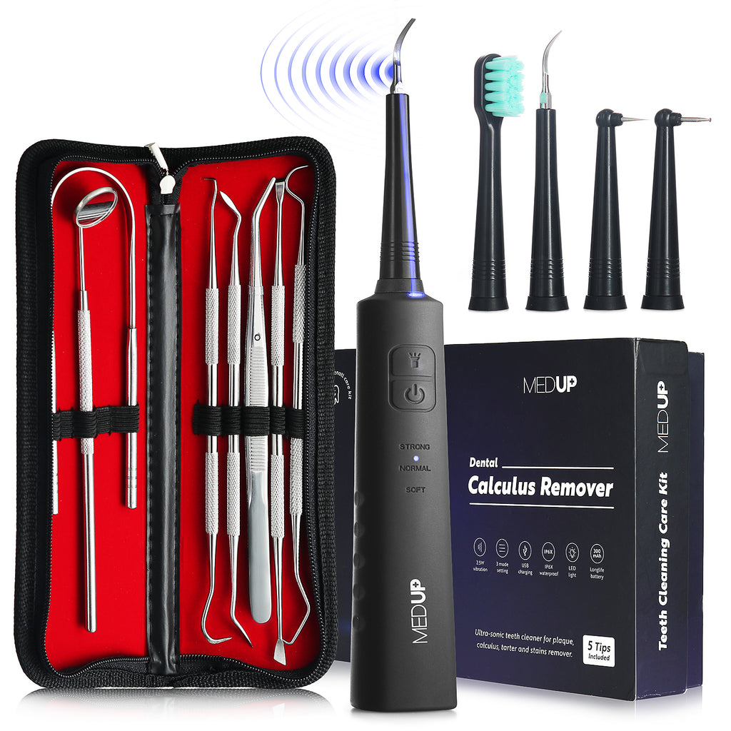 Plaque Remover for Teeth – Ultrasonic Tooth Cleaner, Teeth Cleaning Kit Includes Cleaning Heads and Travel Kit – Tartar Remover for Teeth Stains for Adult and Kids - Medup